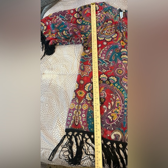 Lilypad Sheer Fringed Blouse Floral Paisley Boho Chic Size M - Picture 13 of 14